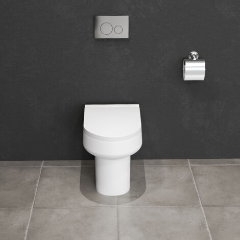 Aica Sanitaire – AICA back to wall toilet – Modern round pan – Soft close seat – Ceramic – P-Trap for wall exit – 415mm height – 365mm width – 530mm depth (1/5)