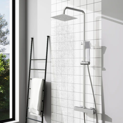 AICA Exposed Square Thermostatic Shower Mixer Bathroom Twin Head Valve Set Chrome