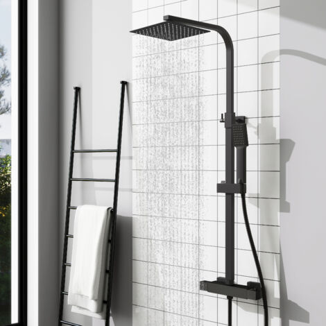 AICA Thermostatic Square Mixer Shower Bathroom Set Matt Black Exposed (1/5)