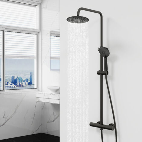AICA Round Bathroom Thermostatic Exposed Shower Mixer Twin Head Set Black (1/5)