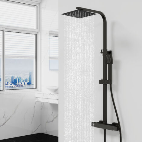 AICA Black Thermostatic Shower Mixer Set Square Rainfall Shower System Exposed (1/5)