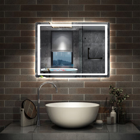 Illuminated Bathroom Mirror with Demister Over Bathroom Sink White LED Light-800x600mm