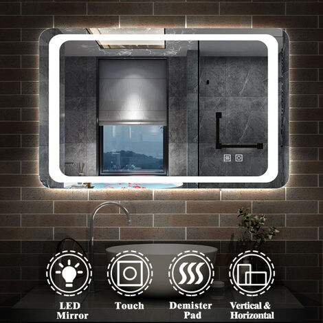 Designer Illuminated LED Mirror Bathroom with Lights,Demister and Touch Switch-800x600