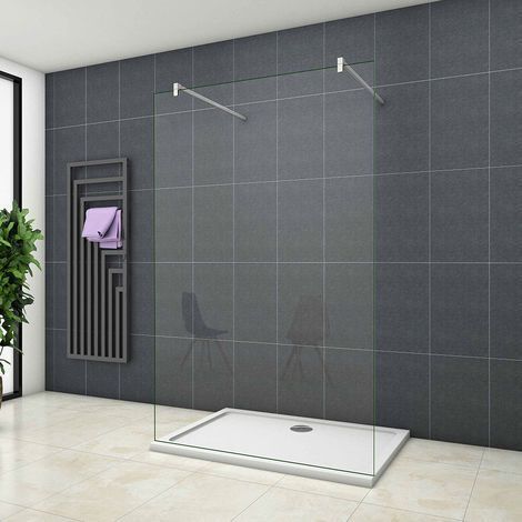 900x2000mm 8mm Nano Easy Clean Tempered Clear Glass Safety Wet Room Screen 2 support bar (1/5)