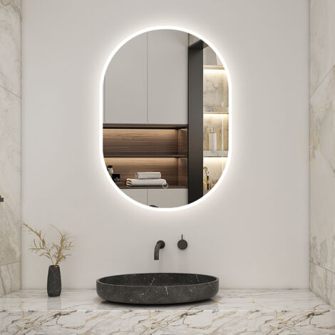 AICA Bathroom 700x500mm Oval Bathroom Mirror with LED Lights Demister Pad Memory Function (1/4)