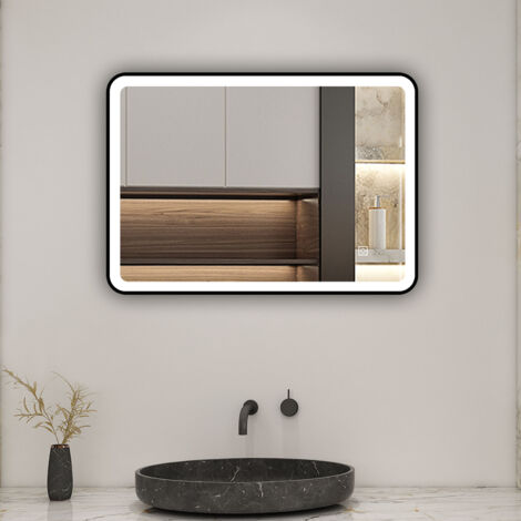 AICA Bathroom Black Frame Bathroom Mirror 700x500mm Bathroom LED Mirror with Dimmable Lights Anti-fog Touch Control (1/5)