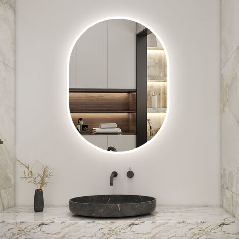 AICA Bathroom 800x600mm Oval Bathroom Mirror with LED Lights Demister Pad Memory Function (1/4)