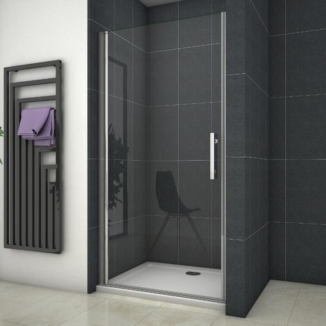 H.1850mm Frameless Pivot Shower Door Enclosure 1000mm Door Walk in Tempered Clear Glass with 1000x800mm Tray Waste