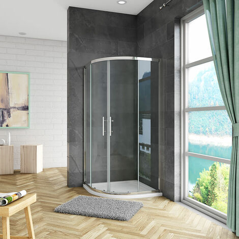 800x800x1850mm Quadrant Shower Enclosure Sliding Shower Door NANO Glass with 800x800x30mm shower tray and Riser Kit and Plinth