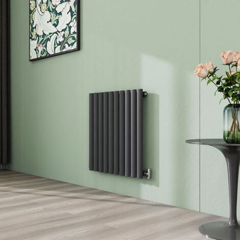 AICA 600x590mm Anthracite Horizontal Designer Radiator Single Oval Column Heating UK