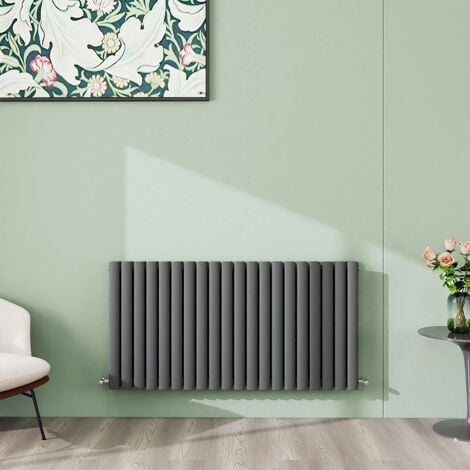 AICA 600x1180mm Anthracite Horizontal Designer Radiator Double Oval Column Heating UK