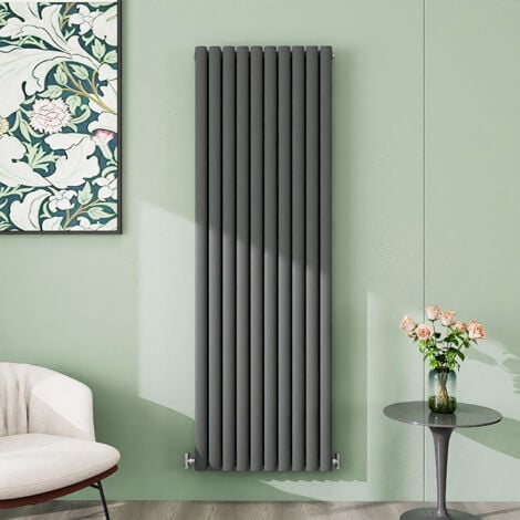 AICA 1800x590mm Anthracite Vertical Designer Radiator Double Oval Column Heating UK