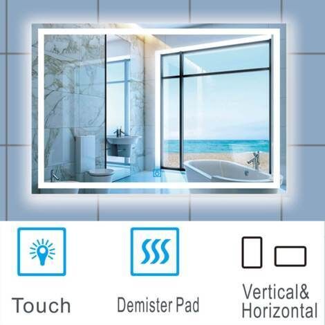 Large Size Bathroom Mirror with Illuminated LED Lights Touch Contorl  Demister-1100x800mm