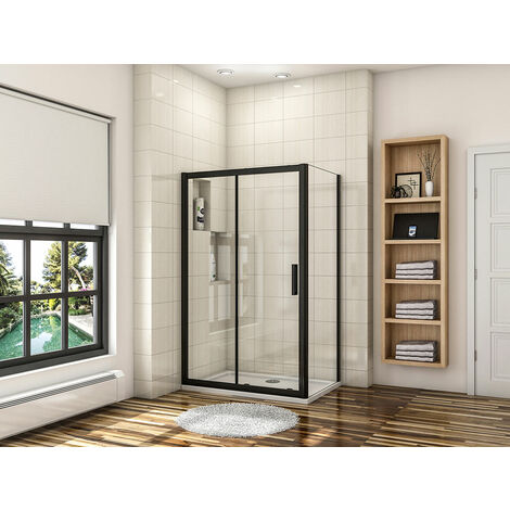 AICA 1000mm Sliding Shower Door Black Frame Shower Enclosures,800mm ...