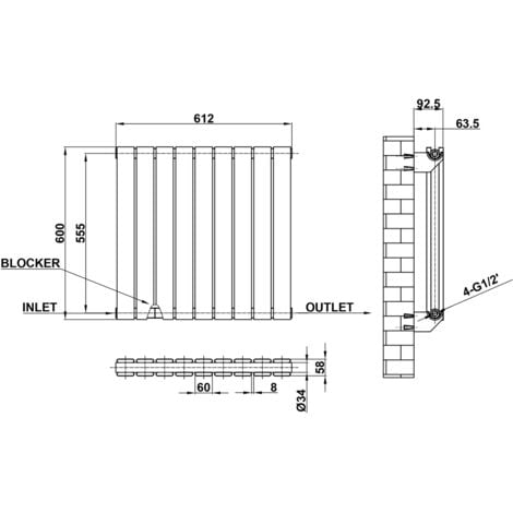 AICA Flat Panel Radiator Designer Central Heating Horizontal 600x612mm Double Anthracite
