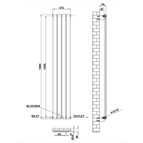 AICA Flat Panel Radiator Designer Central Heating Vertical 1600x272mm Single Anthracite