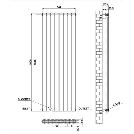 AICA Flat Panel Radiator Designer Central Heating Vertical 1600x544mm Double Anthracite