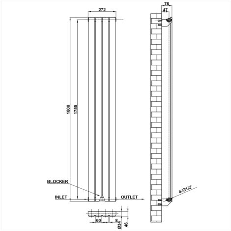 AICA Flat Panel Radiator Designer Central Heating Vertical 1800x272mm Single Anthracite