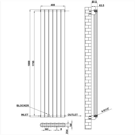 AICA Flat Panel Radiator Designer Central Heating Vertical 1800x408mm Double Anthracite
