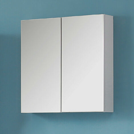 600mm Wall Mounted Bathroom Mirror Cabinet Storage Shelf Vanity Unit MDF Board-White