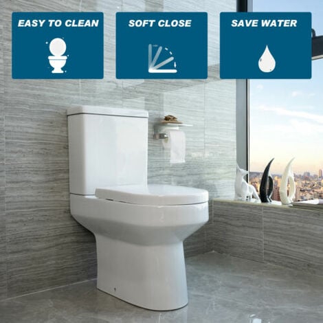 Close Coupled Rimless Toilet Ceramic Pan Cloakroom Soft Close Seat WC Modern White