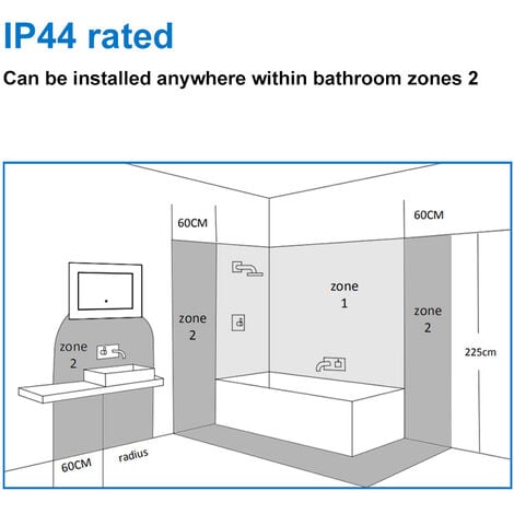 1500x700mm Large Bathroom Mirrors with LED Lights Illuminated Backlit Wall Mount Light Up Mirror Dimmable Switch Horizontal/Vertical Heated Pad Demister