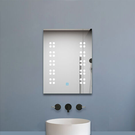 390x500mm Illuminated Bathroom Mirror with Led Lights, Backlit Wall Mount Light up Led Mirror Light With Touch Sensor Switch Vertical Makeup Mirror
