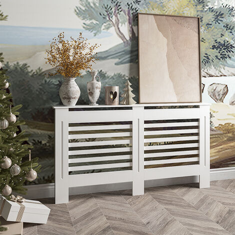 White Radiator Cover Wood MDF Grill Cabinet Shelf Horizontal Slats L*D*H(1520*190*820MM) - White