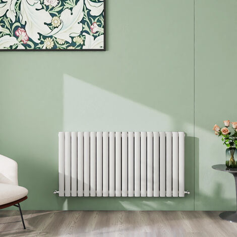 AICA 600x1180mm White Horizontal Designer Radiator Double Oval Column Heating UK (1/5)