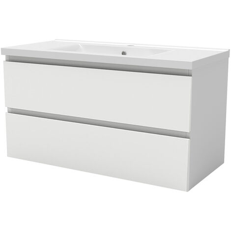 Bathroom Vanity Unit with Basin Storage Cabinets Flat Pack - 1000mm Matt White + Wall Hung
