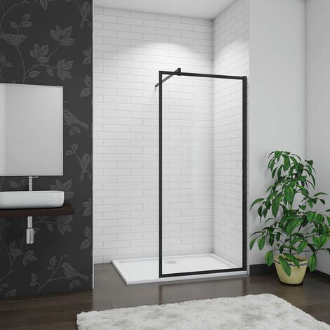 Aica 700x1950mm Black Frame Walk In Wetroom Shower Enclosure 8mm Nano Glass NANO Screen