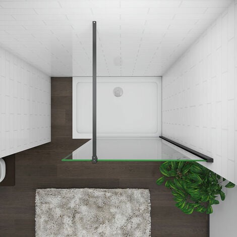 Aica 700x1950mm Black Frame Walk In Wetroom Shower Enclosure 8mm Nano Glass NANO Screen