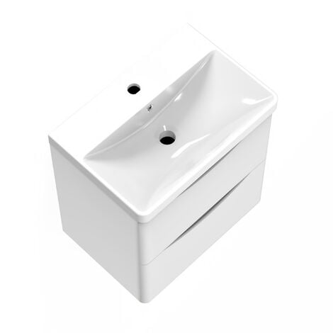 Wall Hung Bathroom Cabinet Vanity Sink Unit with Basin, 2 Drawers Flat Pack - 500mm Gloss White