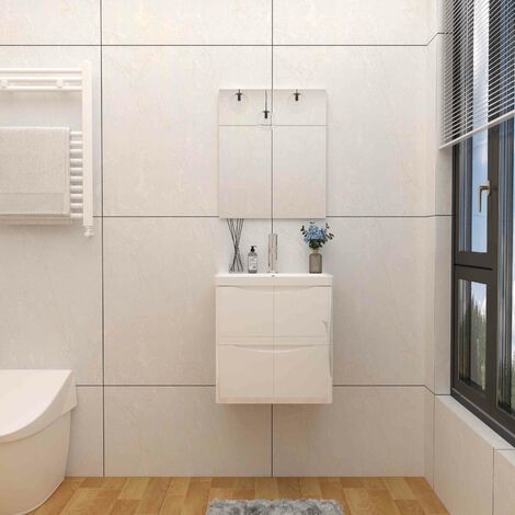 Wall Hung Bathroom Cabinet Vanity Sink Unit with Basin, 2 Drawers Flat Pack - 500mm Gloss White