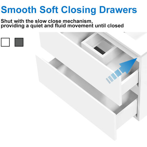 Vanity Unit with Basin Storage Cabinets Matt White 2 Drawer - Wall Hung 800mm