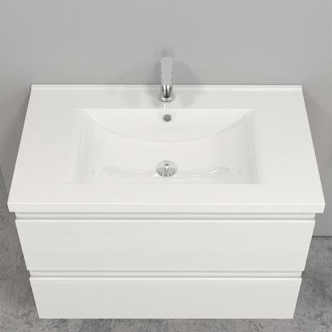 Vanity Unit with Basin Storage Cabinets Matt White 2 Drawer - Wall Hung 800mm