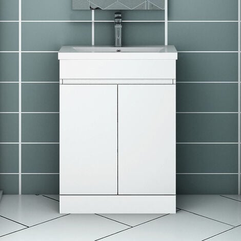 Vanity Unit with Basin Storage Cabinets Matt White 2 Doors - Floor Standing 500mm