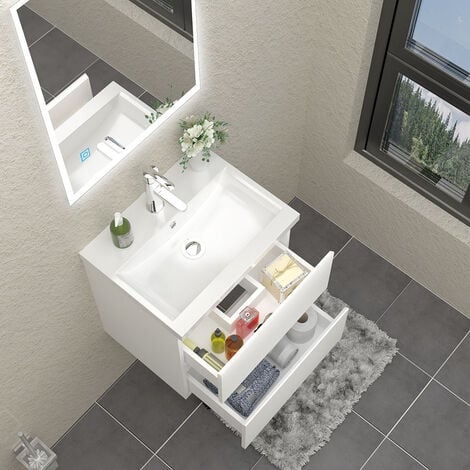 Vanity Unit with Basin Storage Cabinets Matt White 2 Drawer - Wall Hung 500mm