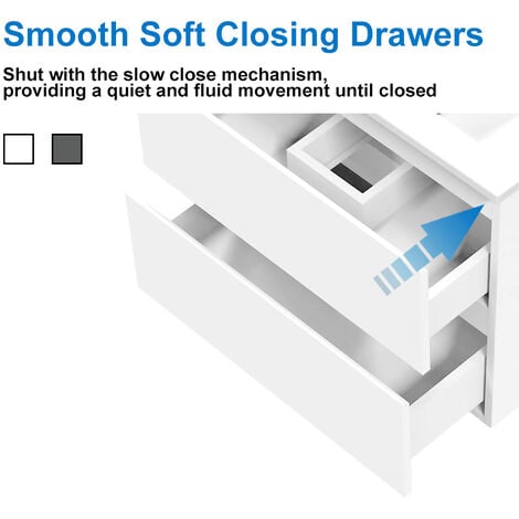 Vanity Unit with Basin Storage Cabinets Matt White 2 Drawer - Wall Hung 500mm