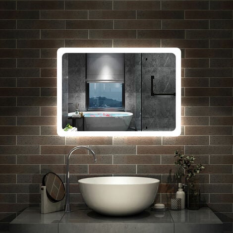 Bathroom Mirror with Lights Anti Fog Touch Sensor Wall Mounted LED Bathroom Mirrors - 700x500mm+Bluetooth+Dimmable+3 Colour