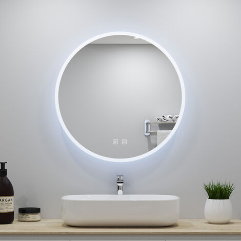 Round Bathroom Mirror Large Circle Mirror Wall Vanity Mirror Hanging Makeup Mirror Decoration for Bathroom Bedroom Living Room - 600mm dimmable 2 colour+led+demister