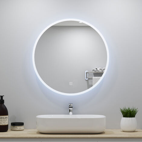 Round Bathroom Mirror Large Circle Mirror Wall Vanity Mirror Hanging Makeup Mirror Decoration for Bathroom Bedroom Living Room - 800mm led+demister