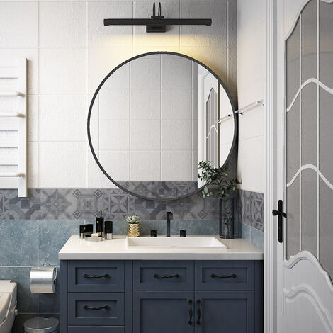 Round Bathroom Mirror Large Circle Mirror Wall Vanity Mirror Hanging Makeup Mirror Decoration for Bathroom Bedroom Living Room - 600mm Black Framed