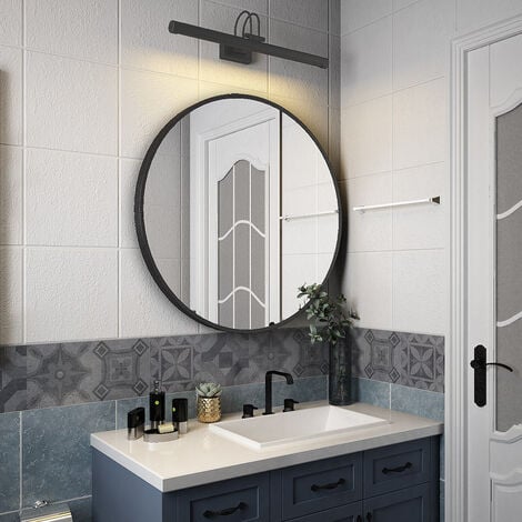 Round Bathroom Mirror Large Circle Mirror Wall Vanity Mirror Hanging Makeup Mirror Decoration for Bathroom Bedroom Living Room - 400mm Black Framed