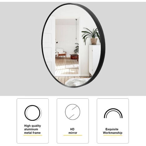 Round Bathroom Mirror Large Circle Mirror Wall Vanity Mirror Hanging Makeup Mirror Decoration for Bathroom Bedroom Living Room - 400mm Black Framed