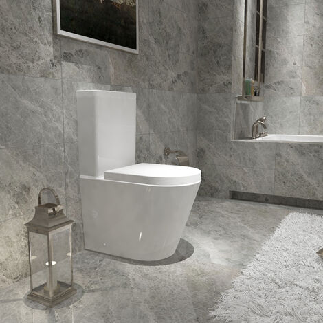 AICA Bathroom Rimless Close Coupled Toilet Soft Close Seat WC White Ceramic P-T