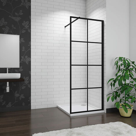 AICA 700x1850mm Black Walk In Wet room Shower Enclosure 8mm Nano Glass Screen
