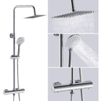AICA Bathroom Mixer Shower Thermostatic Twin Head Square Rainfall Head Handset Chrome