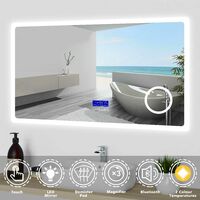 Bathroom Mirror LED Illuminated Lights with Bluetooth Speaker Clock Demister Pad