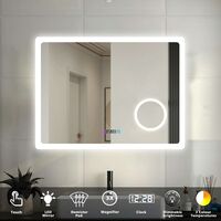 Bathroom Mirror LED Illuminated Lights with Demister Pad Clock 3X Magnifier
